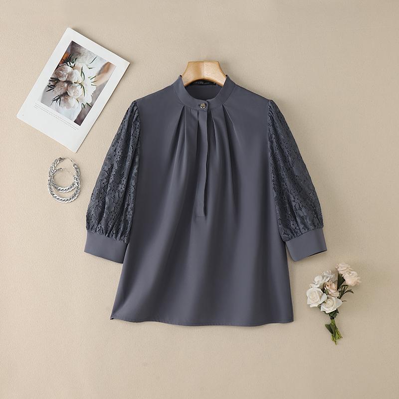 

ZANZEA Women Round Neck Lace Splice 3/4 Sleeve Elegant Casual Blouse 5XL