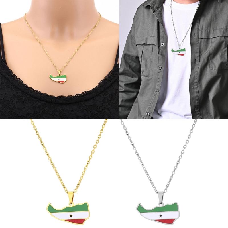 Stainless Steel Somaliland Map Pendant Retro Necklaces National Style Flag Map Dripping Oil Clavicle Chain Jewelry Gift