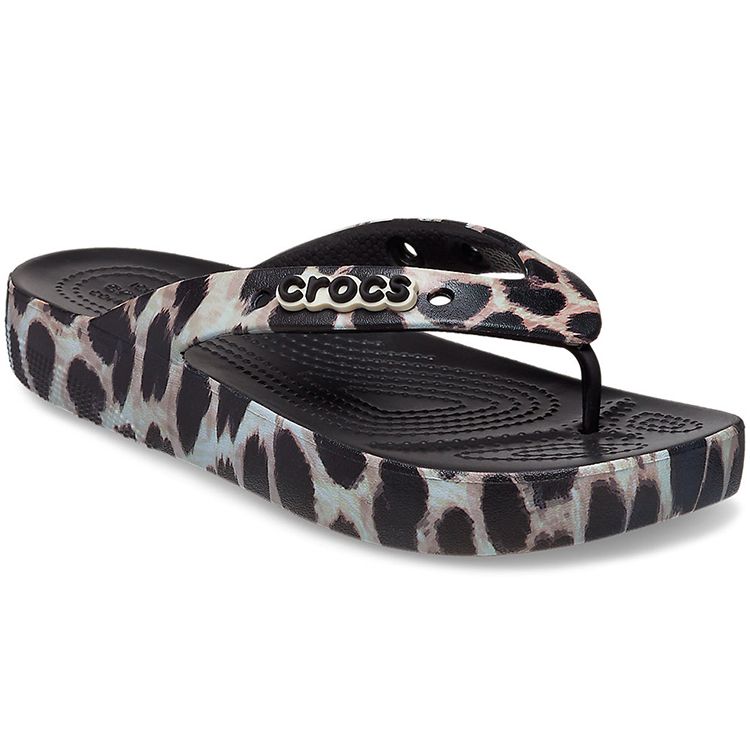 Crocs Piattaforma Classica Animale Remix Infradito Nero Leopardo Donna 207845-0CU