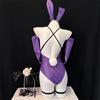 Cute Sexy Anime Bunny Girl Costumes Women Leather Mesh Purple Bodysuit School Girl Underwear Nightdress Outfit Halloween Clothes