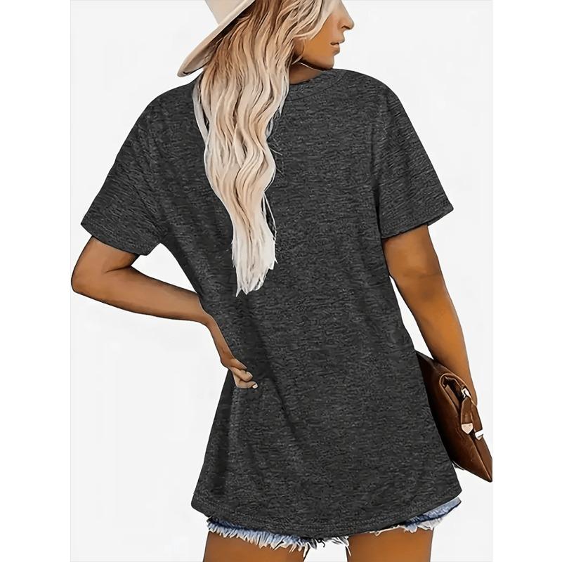 Women's Casual Short Sleeve Crew Neck T-Shirt - Black with White "Grace" Letter Print, Medium Stretch Fabric, Machine Washable,