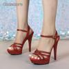 Women's High Heels Platform 13CM Stiletto Bling Banquet Party Dress Shoes for Women Fashion Prom Pumps Ankle Straps Size 34-43
