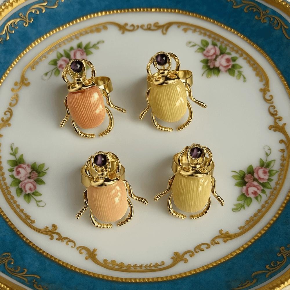Punk Style Beetle Opening Ring Macaron Color Enamel Beetle Ring Retro Insect Ring  Decoration