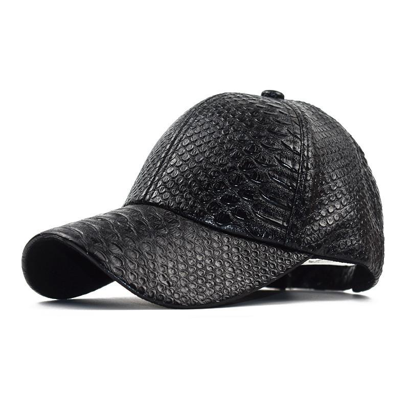 Fashionable Unisex Baseball Cap With Crocodile Pattern Pu Leather Adjustable Hat For Autumn And Winter Sun Protection