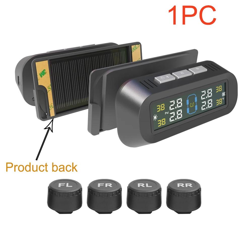 

Автомобільний монітор тиску Сонячна та USB зарядка TPMS Тиск в шинах Цифровий РК-дисплей Водонепроникний з 4 зовнішніми внутрішніми датчиками
