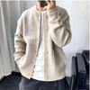Men's Japanese Round Neck Cardigan: Spring/Fall Hong Kong Style Knit Sweater, Simple Loose Fit, Thick Sweater Coat