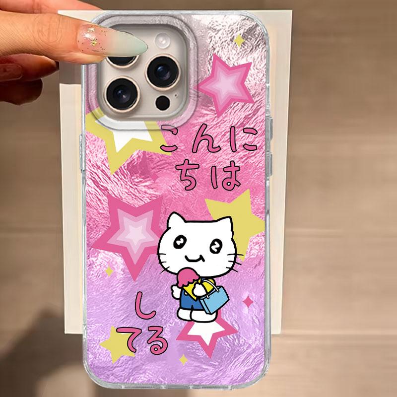 

Чехол для iPhone 16 15 13 Plus Pro Max 7 14 Pro 5G Чехол для телефона Розовый Мультяшный Буква Милый Кот Силиконовый Для iPhone 16e Задние Крышки iPhone 14 Plus белый