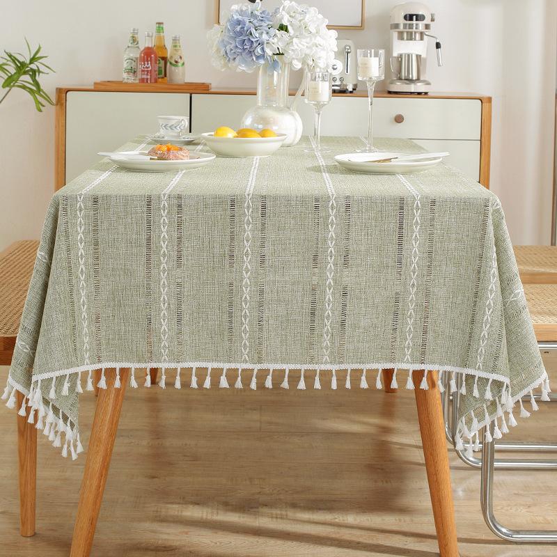Nordic Christmas Table Cloth Hollow Fringed Tablecloth Solid Color Long Striped Jacquard Tablecloth