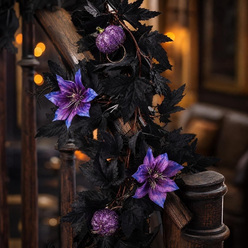 Artificial Maple Leaf Pumpkin Vine Garland with Light String 170-180cm Halloween Decorative Branches for Indoor Outdoor Use