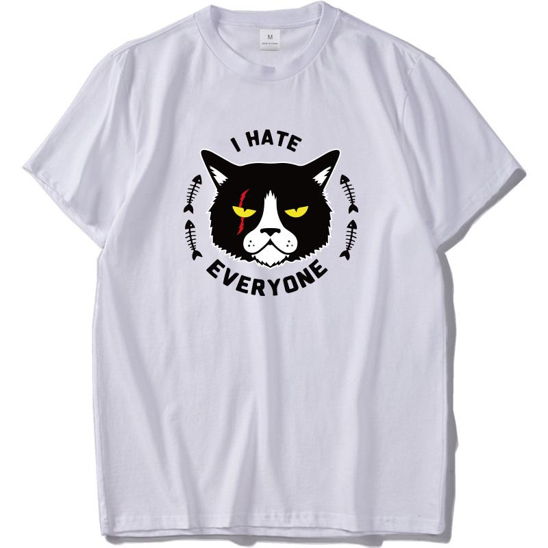 I Hate Everyone Tshirt Black Cat Top Clothing Pure Cotton Soft Animal Print T Shirt White