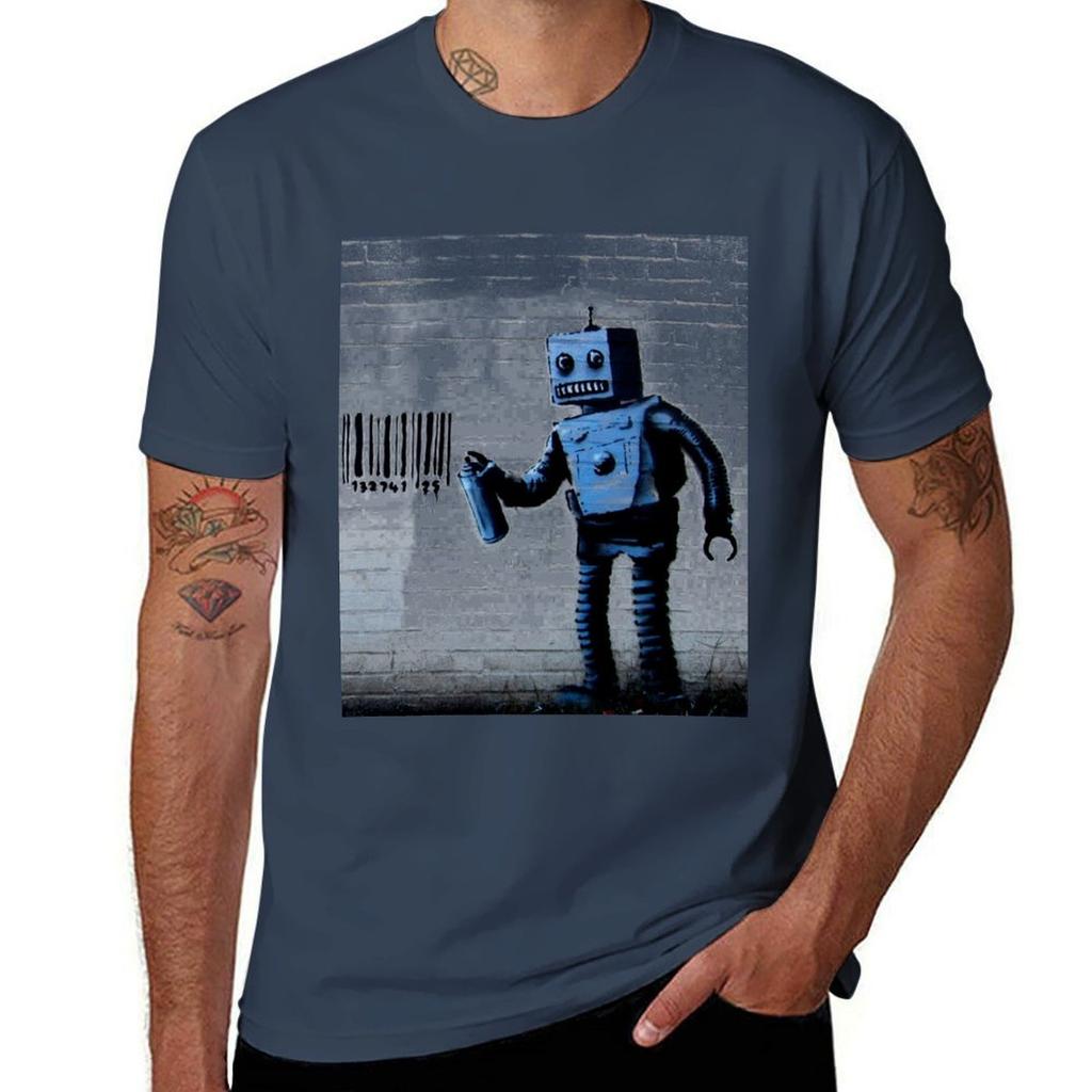 GRAFFITI ROBOT BARCODE BANSKY TShirt Basic Solid Color Short Sleeve Cotton Top
