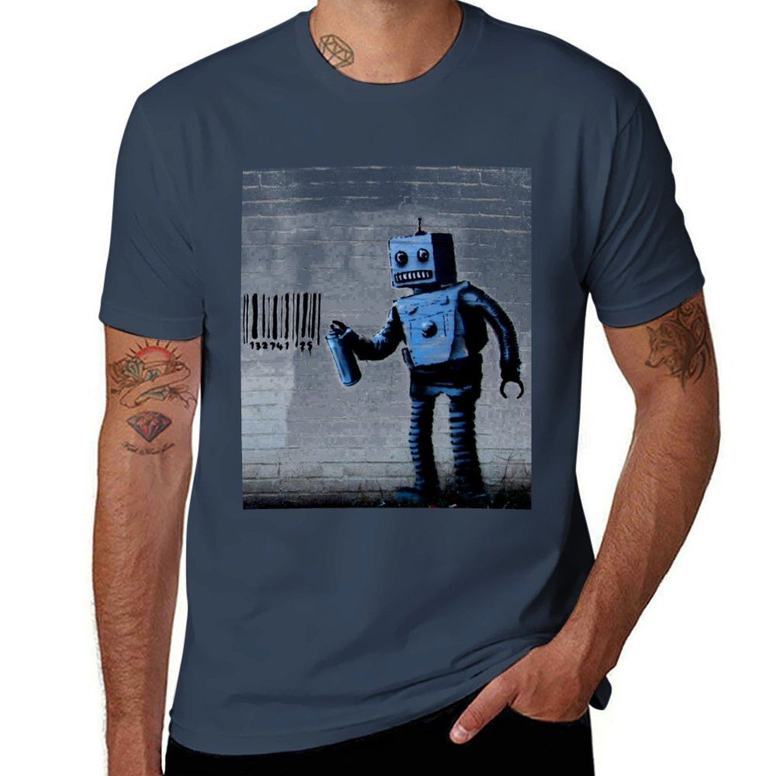GRAFFITI ROBOT BARCODE BANSKY TShirt Basic Solid Color Short Sleeve Cotton Top S