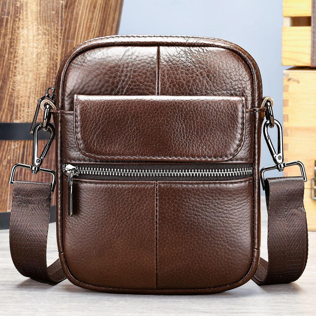 MASIWEI Herr Äkta Läder Axelväska - Bästsäljande Casual Crossbody Messenger Väska