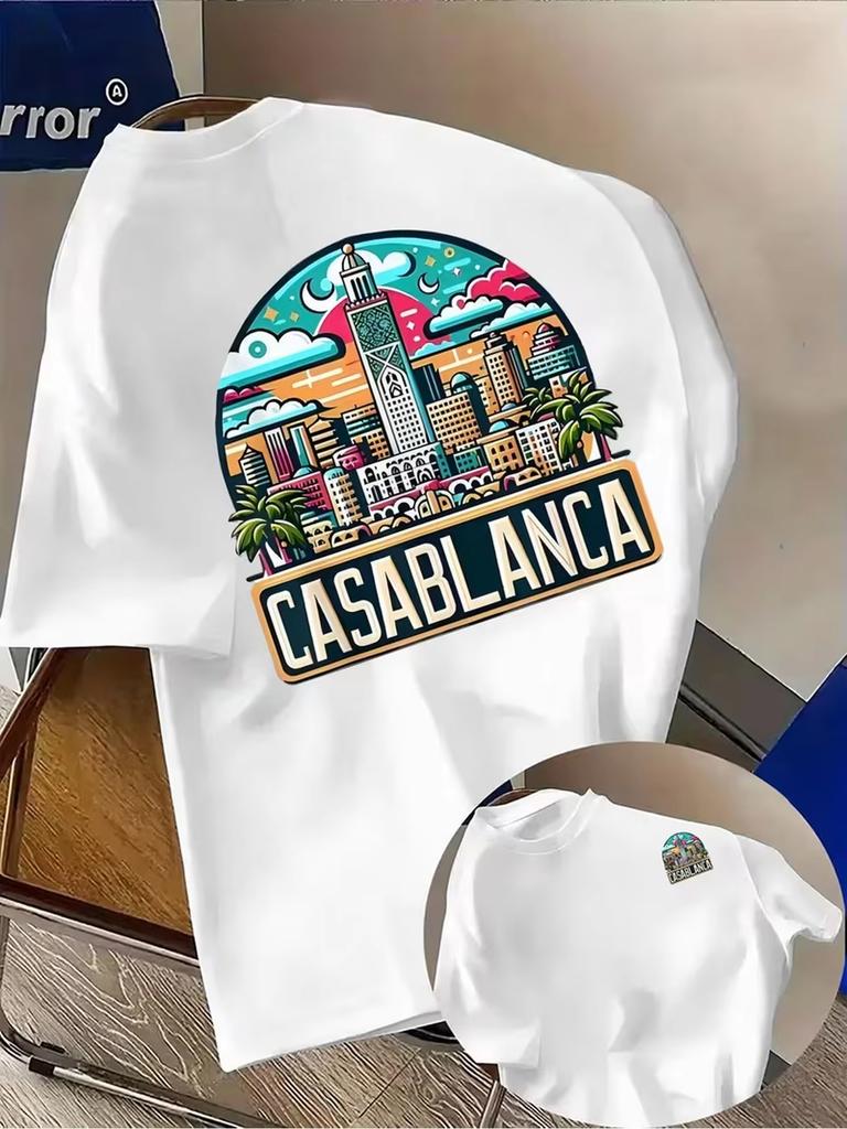 Casablanca Ästhetik Architektonische Grafik T-Shirts Herren Damen Lässig Hochwertig Trend Hip Hop Streetwear Oberteil Y2K Gothic Baumwolle Übergroße T-Shirts