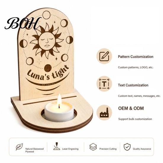 Gift for Housewarming Wooden Tarot Card Holder Stand, of The Day Candle Tealight Holder, Moon Small Wood Stand Candles Sun Star Pattern Altar Display