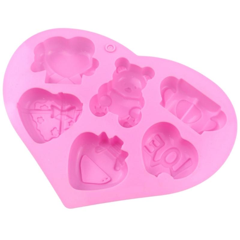 Silikonové formy na pečení ve tvaru srdce a medvídka, 6dílná sada pro DIY pěny, zmrzliny, výrobu čokoládových dezertů, odolný kuchyňský nástroj