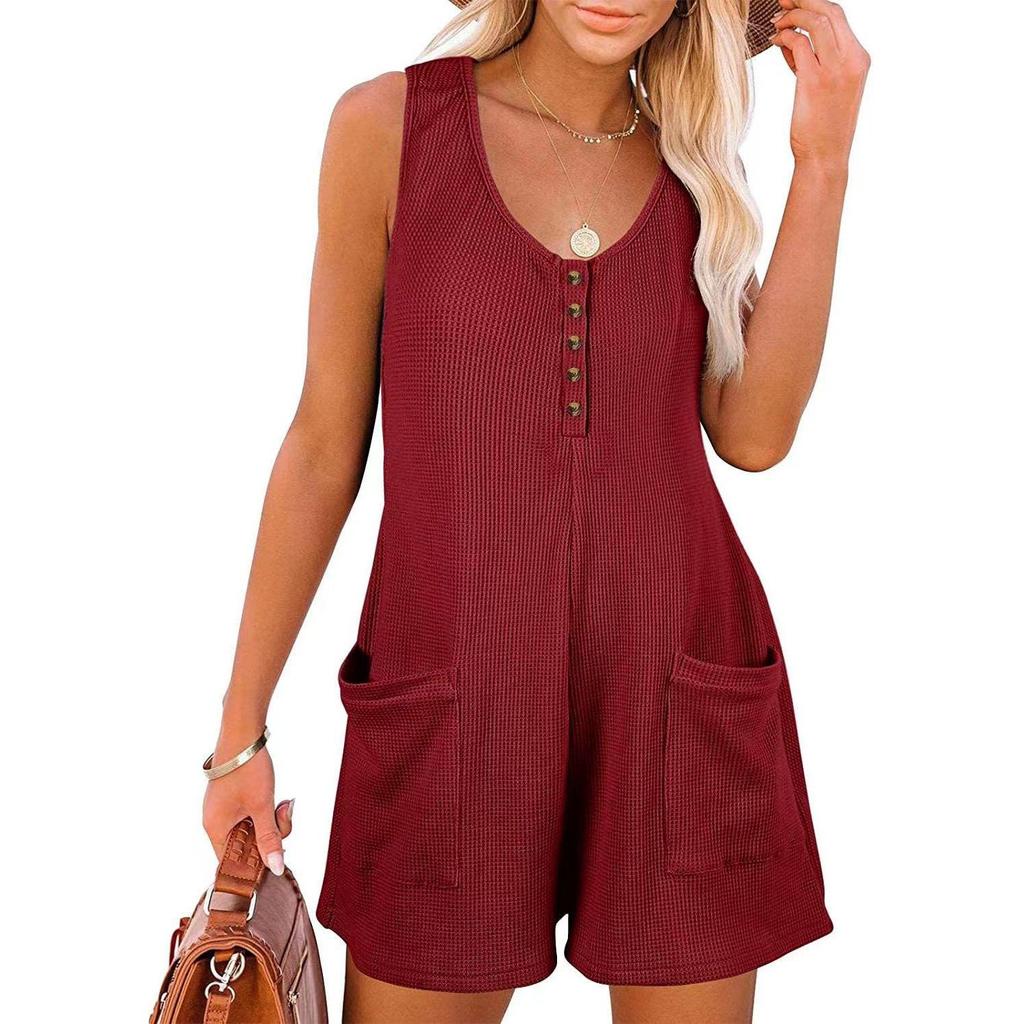Damen Jumpsuit Lässiger Mode Einfarbig Jumpsuit Knopftasche Jumpsuit