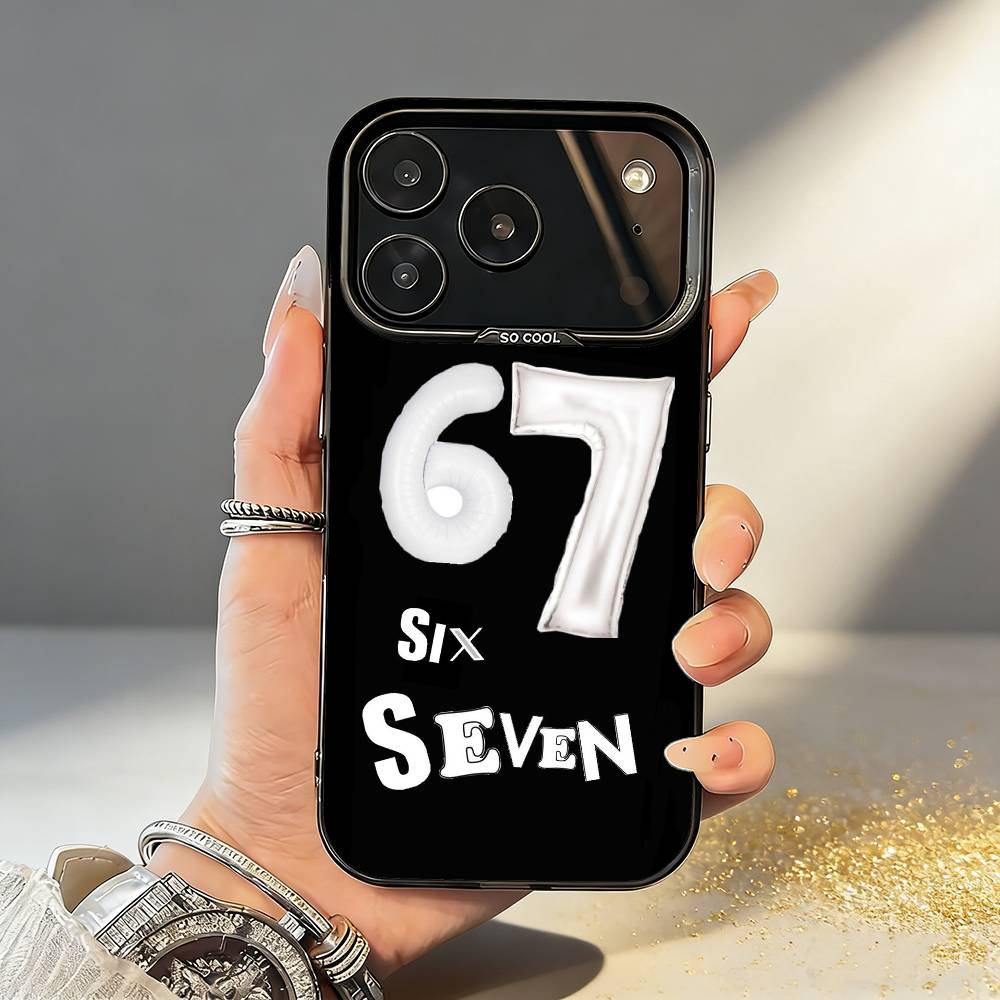 67 Six Seven Coque de téléphone pour iPhone17,16,15,14,13,12,11,Pro,MAX Gris Mat Silicone Noir Housse