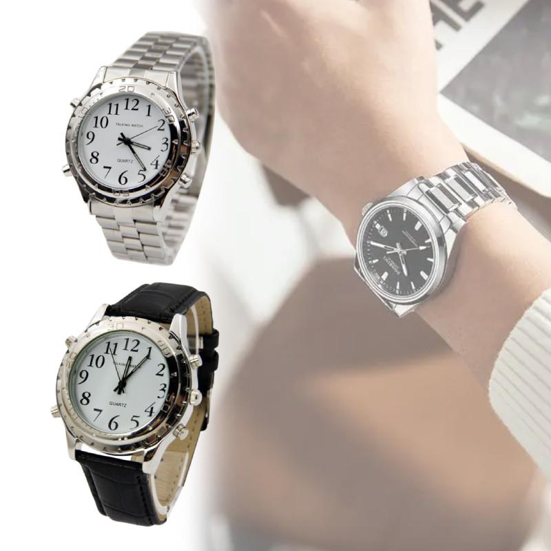 Friendly Analog Blind Elderly Report Time Watch Quartz Stainless Steel Supplies