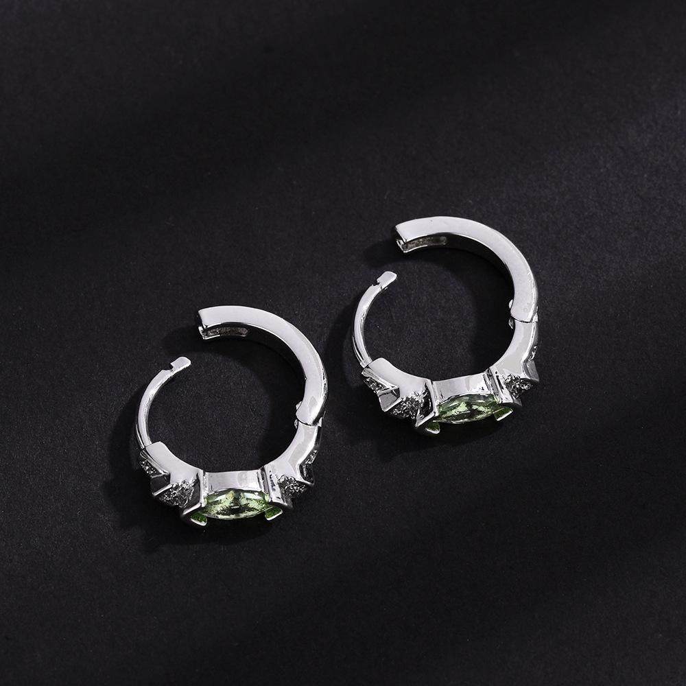 Hip-Hop Lake Water Green Horse Eye Horus Earrings Light Luxury Fashion Men'S And Women'S Zircon Earrings Trend Street Ear Clips
