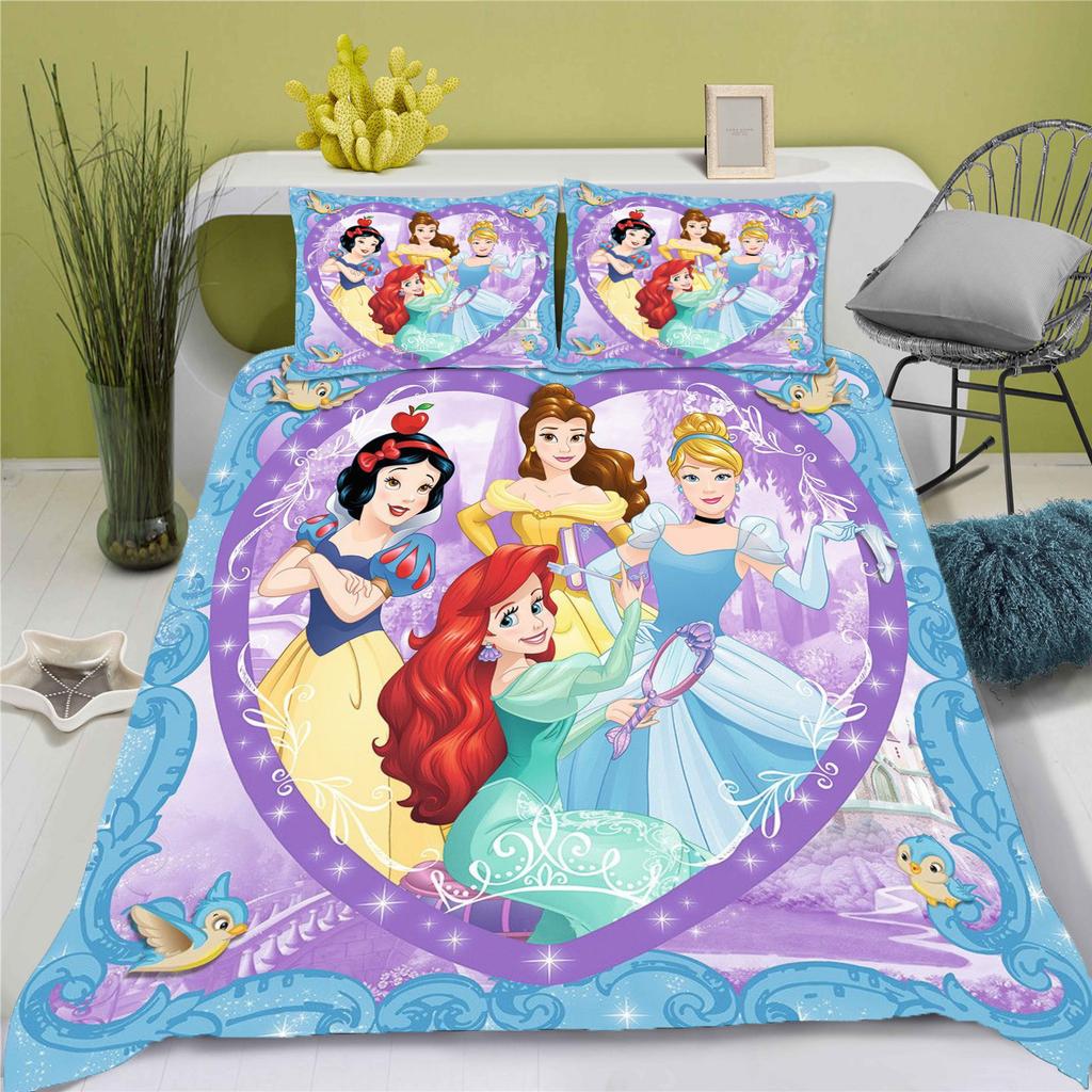 Disney Prinzessin Serie 100% Polyester Bettwäsche Set Bettbezug Für Zuhause 3-teiliges Set 1 Bettdeckenbezug Anime Niedlich Bedruckt Cartoon