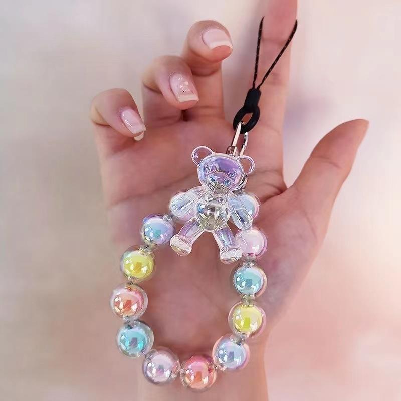 1 Stück Ins Wind Bunt Mini Bär Kurzes Lanyard Anti-Verloren Handy Anhänger Macaron Farbe Perlen Handykette