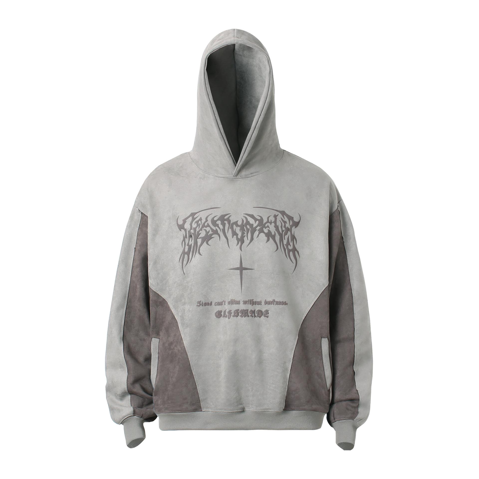 Men s American Street Trend Hoodie Gothic Dark Suede Hooded Sweater Men M серый