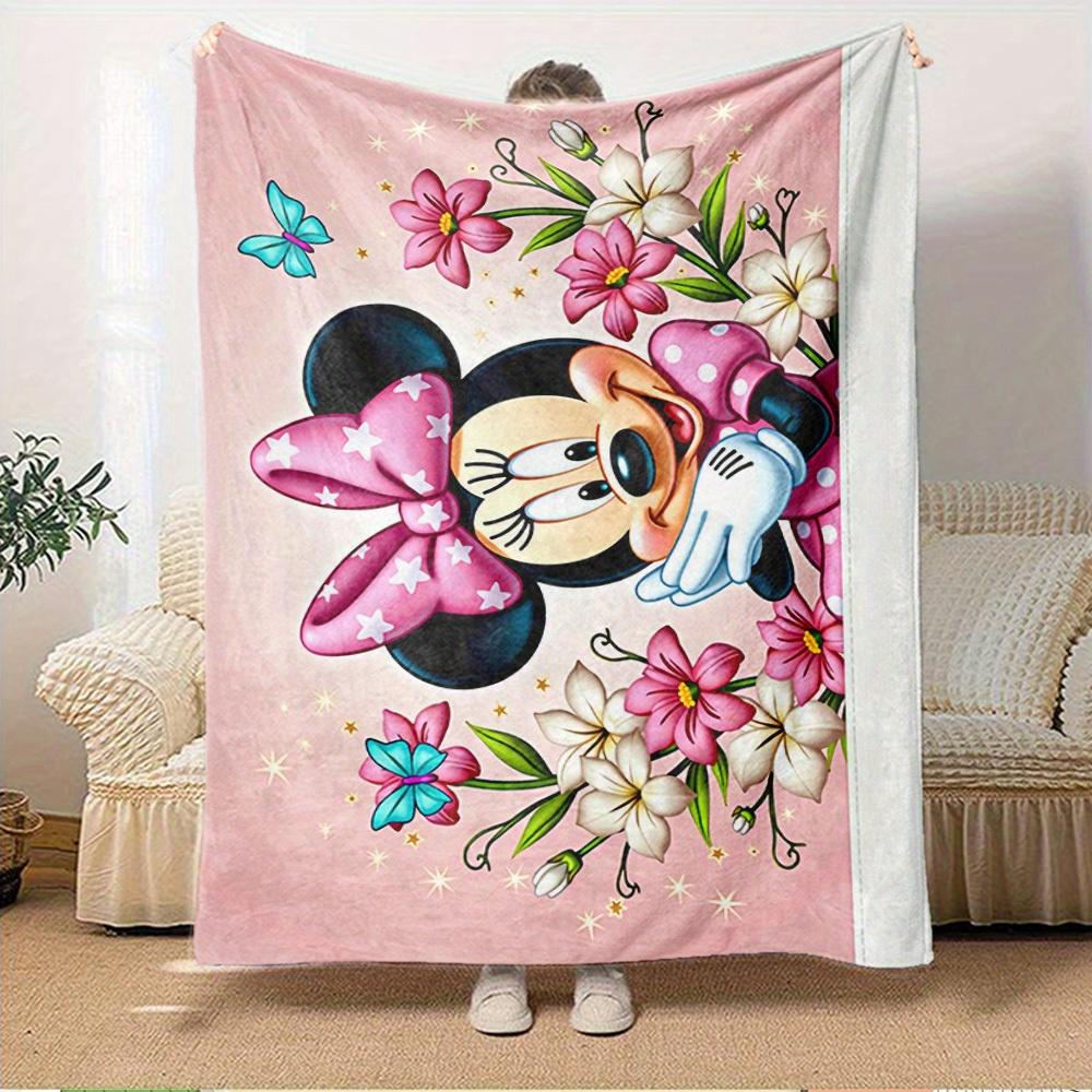 1pc Flannel Minnie Mouse Floral Bedding Throw Blanket Sofa Cover Gift Home Decorative Lightweight Soft Warm