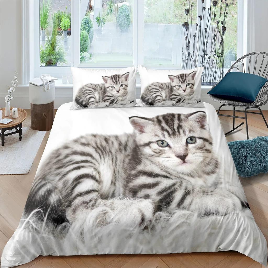 Cat Duvet Cover Set Lovely Animal Bedding Multiple Colour 23PCS Quilt Cover,TwinFullQueenKing Size Polyester Comforter Cover