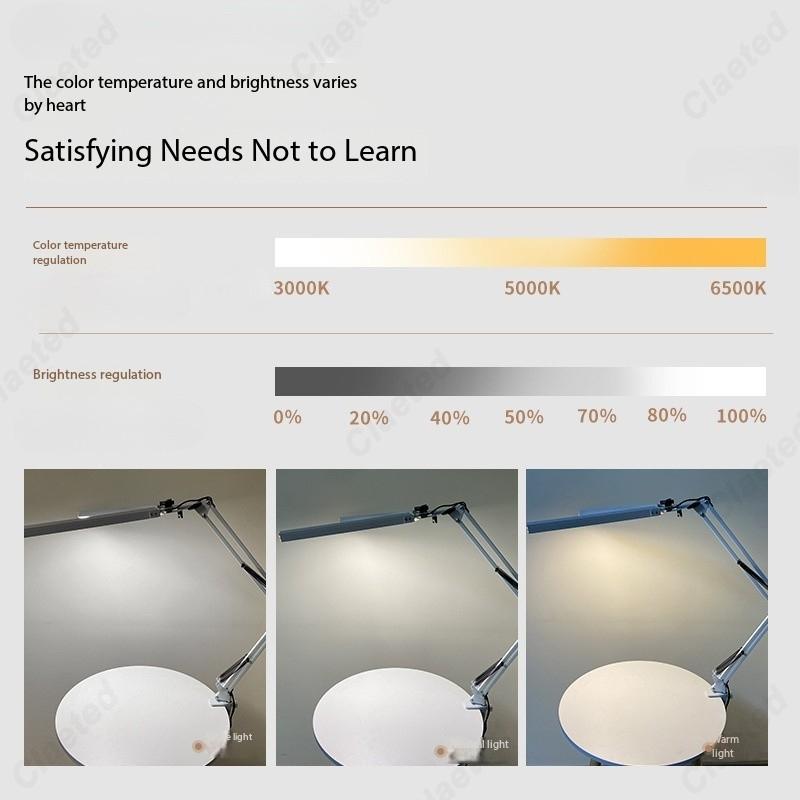 New LED Folding Long Arm Learning Eye Protection Reading Desk Lamp Bedroom Bedside Dormitory Study Lighting Beauty Clip Lamp