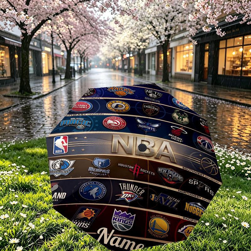 Custom Name Personalized Basketball NBA Print Umbrella, Auto Open Close, 8‑Rib Sturdy Frame, Commute Camping Hiking Use, Birthday Gift