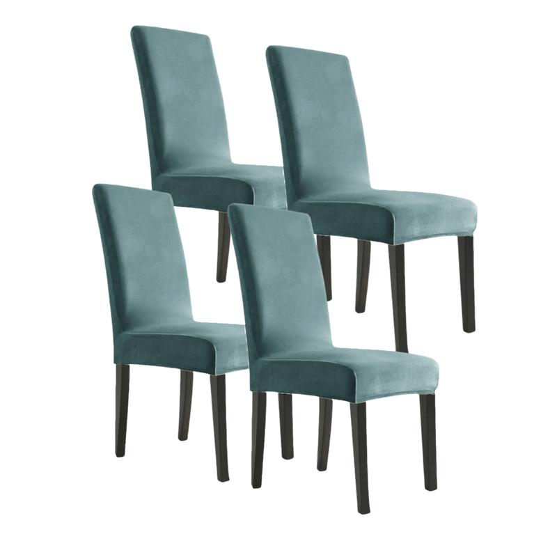 

Simple Solid Velvet Fabric 4pcs Chair Cover Super Soft Chair Covers for Dining Room Seat Cases Stretch for Banquet Autumn Winter Four Piece