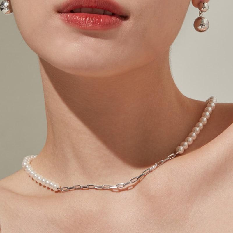Tirr Lirr Tizen Maximize Shell Pearl 6mm Bead Mini Chain Silver-White Necklace TNSSVW14039M