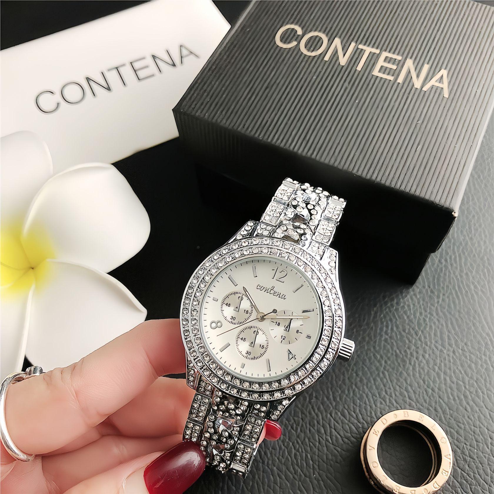 

CONTENA Brand Fashion Dress Watch Ladies Luxury Rhinestone Quartz Watch Women Gold Watch серебряный