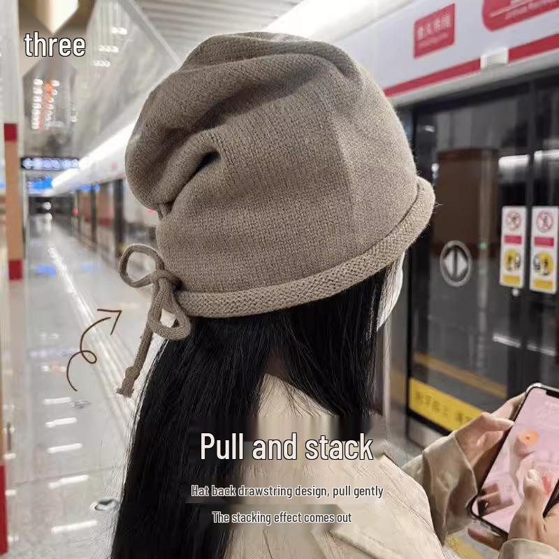 Women's Woolen Slouchy Hat for Autumn/Winter - Large Fit, Face-Flattering, Adjustable, Roll-Up Edge, Casual Knit Design
