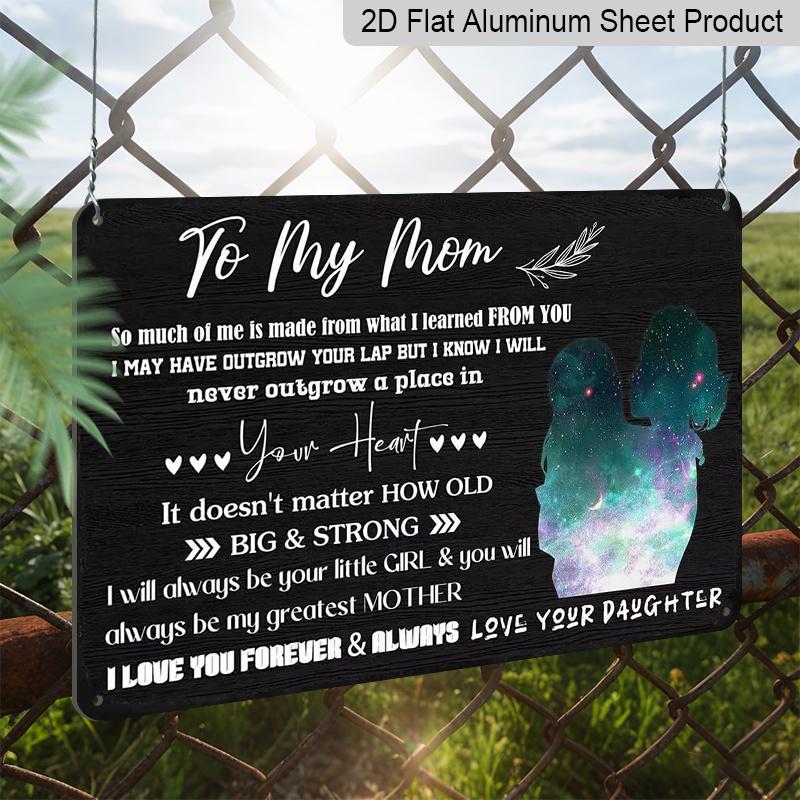 2D Flat, 1pc "To My Mom" Aluminium Sign 8x12 Inch - Galaxy Mother & Daughter Silhouette Design, Sentimental Love Quote, Mother's Day Gift From