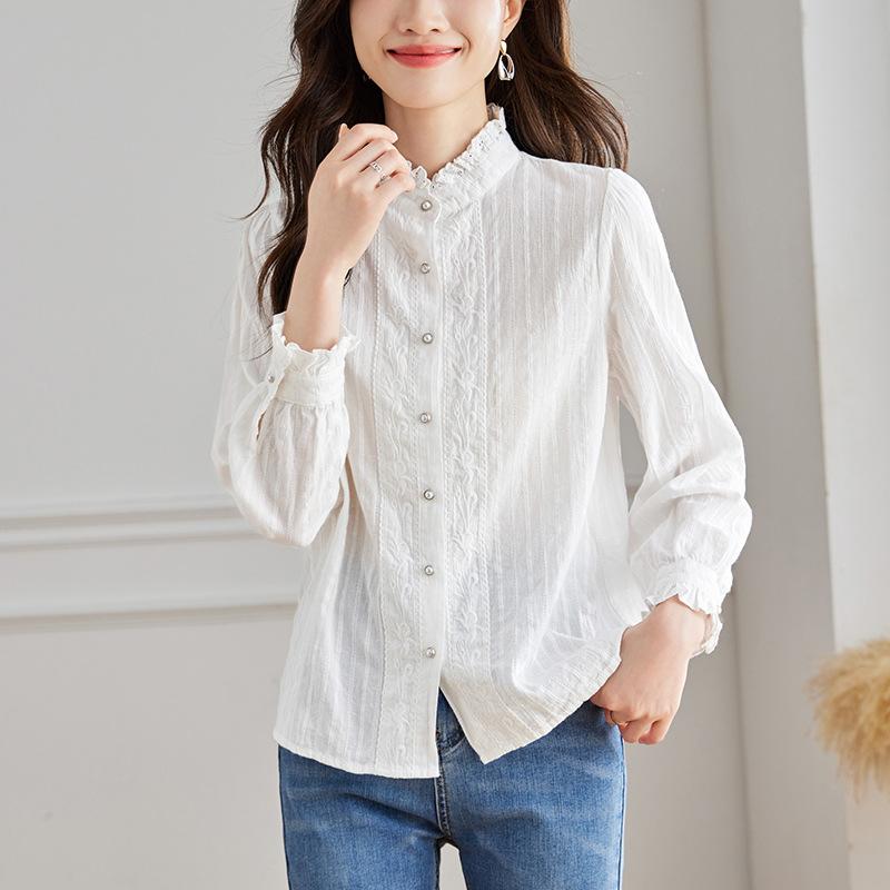 

Нишевый Маленький Воротник-стойка Белый С длинным рукавом Осень Новый Женская одежда Модная Омолаживающая Рубашка S белый