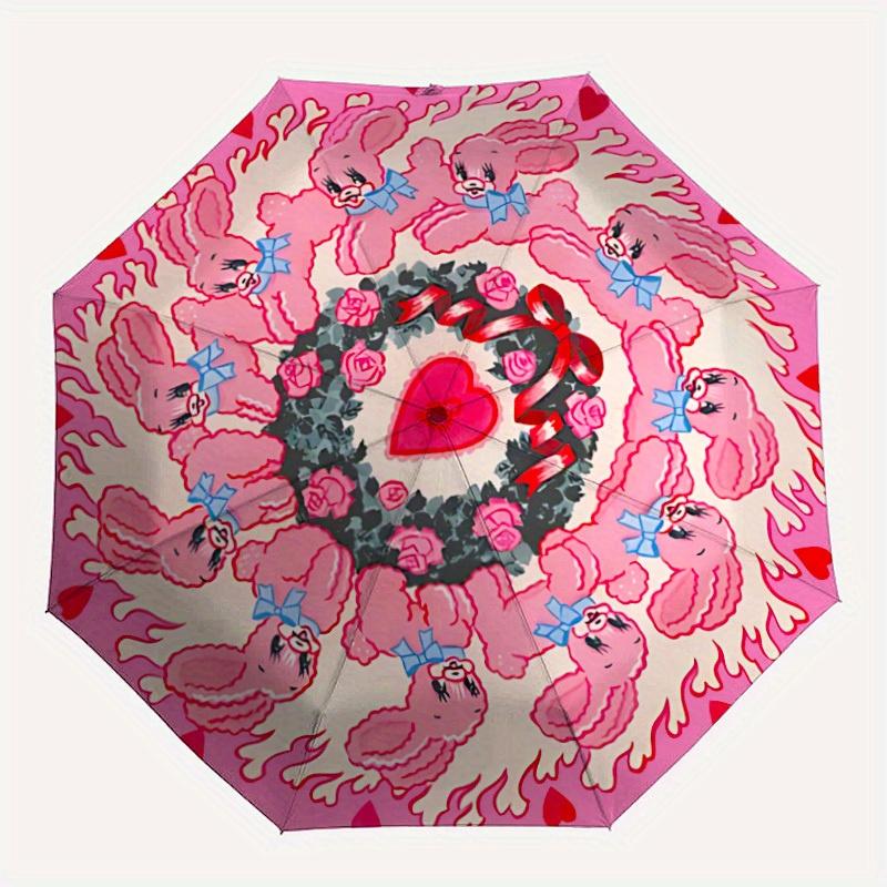 

1pc Cute rabbit kaleidoscope Auto Open/close, All-Season Portable Folding Umbrella for Women & Men, Travel, Everyday, Formal Events - Compact Luxury P