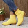 Women's Retro Chunky Heel Slip-Resistant Knit Booties - Vibrant Yellow & Mustard-Yellow All-Season Comfortable Round-to-Pointed Toe Ankle Boots