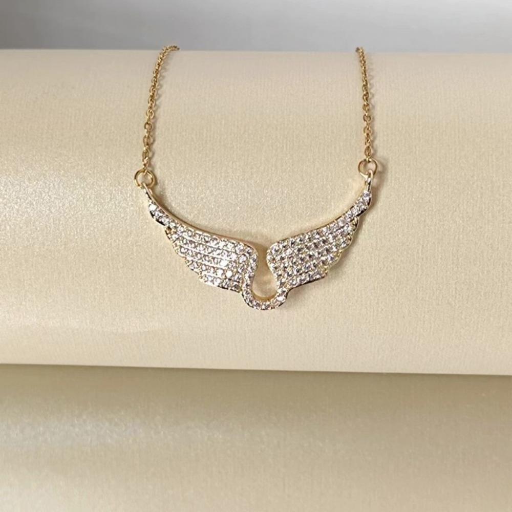 Squisita Lussuosa Brillante Piena di Zirconi Colore Oro Ali d'Angelo Ciondolo Collana per Donne Moda Designer Gioielli Accessori
