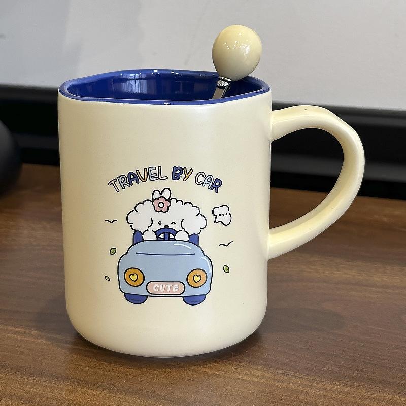 Cartoon Mug Puppy Ceramic Cup Cream Style with Spoon Household Couple Breakfast Cup Coffee Cup Birthday Gift