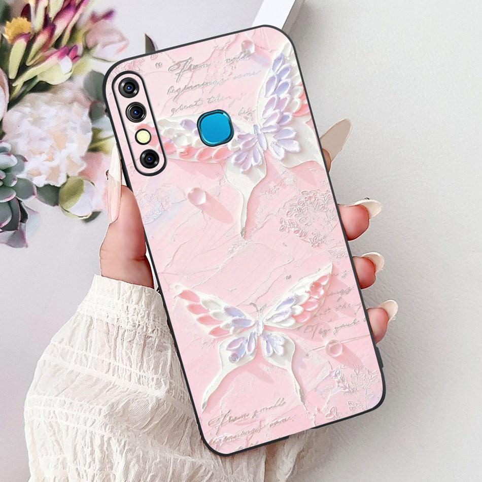 For Infinix Hot 8 Phone Case Hot 8 Lite Hot8 X650 X650C X650B X650D Elegant Floral Cat Pattern Black Silicone Soft TPU Cases