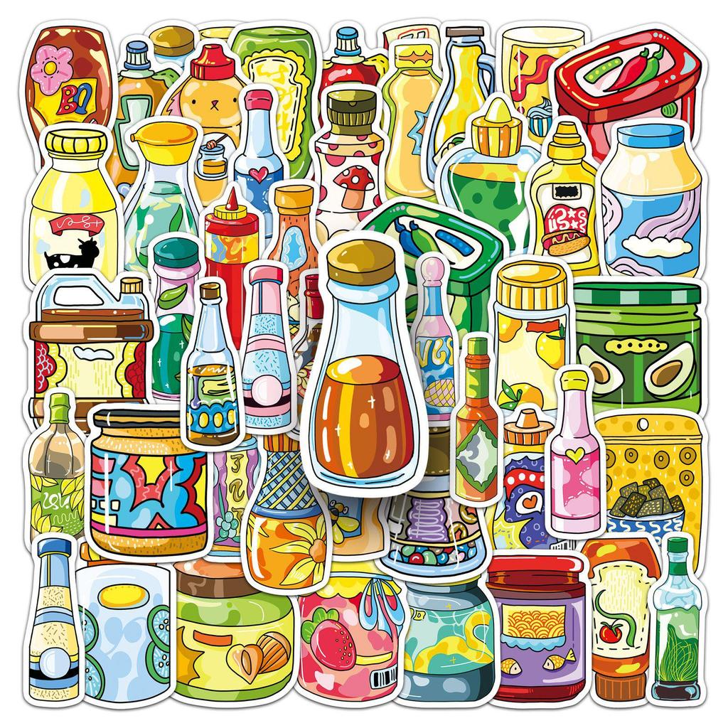 51 Sauce Graffiti Stickers: Cartoon Seasoning Bottles, Waterproof Decoration for Journals & Thermos Cups