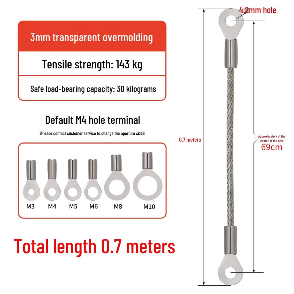 Transparent PVC Coated Stainless Steel Wire Rope with Fish Eye Terminal, 1.5mm~3mm Thick Anti-Fall Lighting Hanging Rope.
