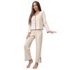 European and American Ribbed Knit Women's Pajama Set - Cardigan & Long Pants - Luxurious French Style Homewear for Autumn/Winter