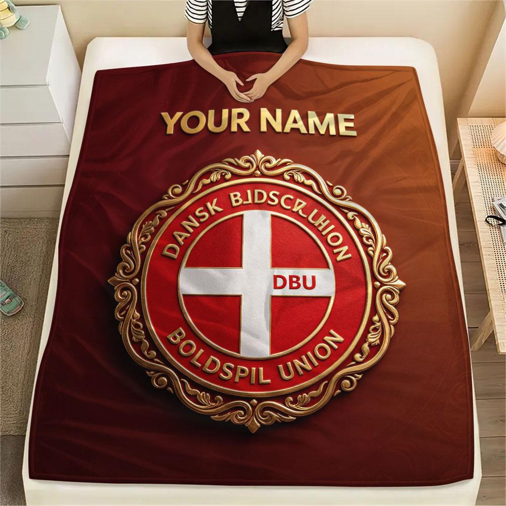 Custom Name,Denmark National Football Team Printed Flannel Blanket, soft throw for bedroom sofa, washable, Christmas present, great gift.