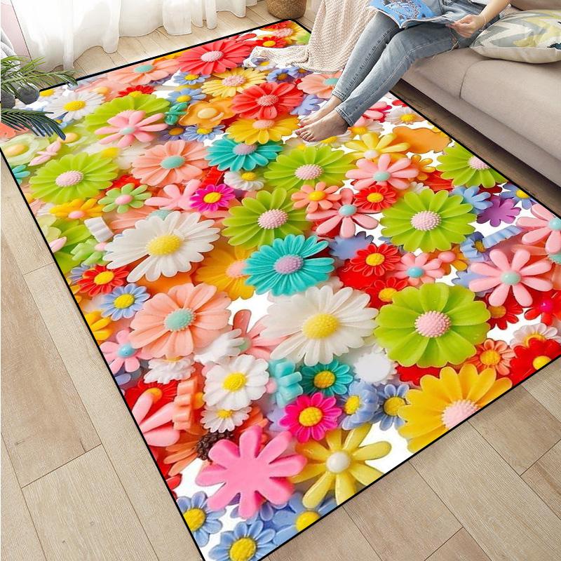 Colorful Flower Area Decoration Rose Sunflower Daisy Peach Blossom Floor Mat Living Room Sofa Rugs carpet