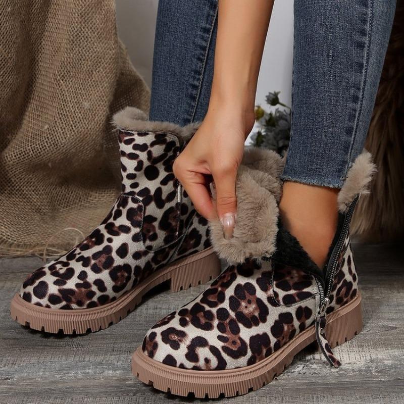 Large Size Snow Boots for Women's Autumn and Winter New Wind Leopard Print Medium Tube Velvet Thermal Cotton Boots for Women