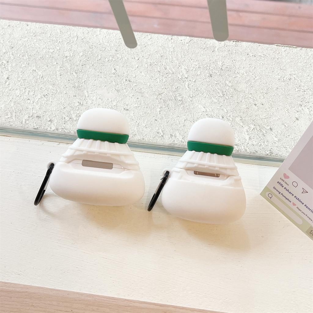 For Apple AirPods 3 Earphone Case Cute Cartoon Badminton Shape Silicone Cover with Carabiner