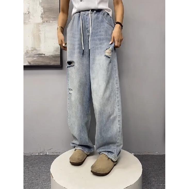 Retro Jeans Pánské podzimní Nový styl Výbušný Street Hooligan Pěkné ležérní kalhoty pro teenagery Volné rovné nohavice široké pánské kalhoty